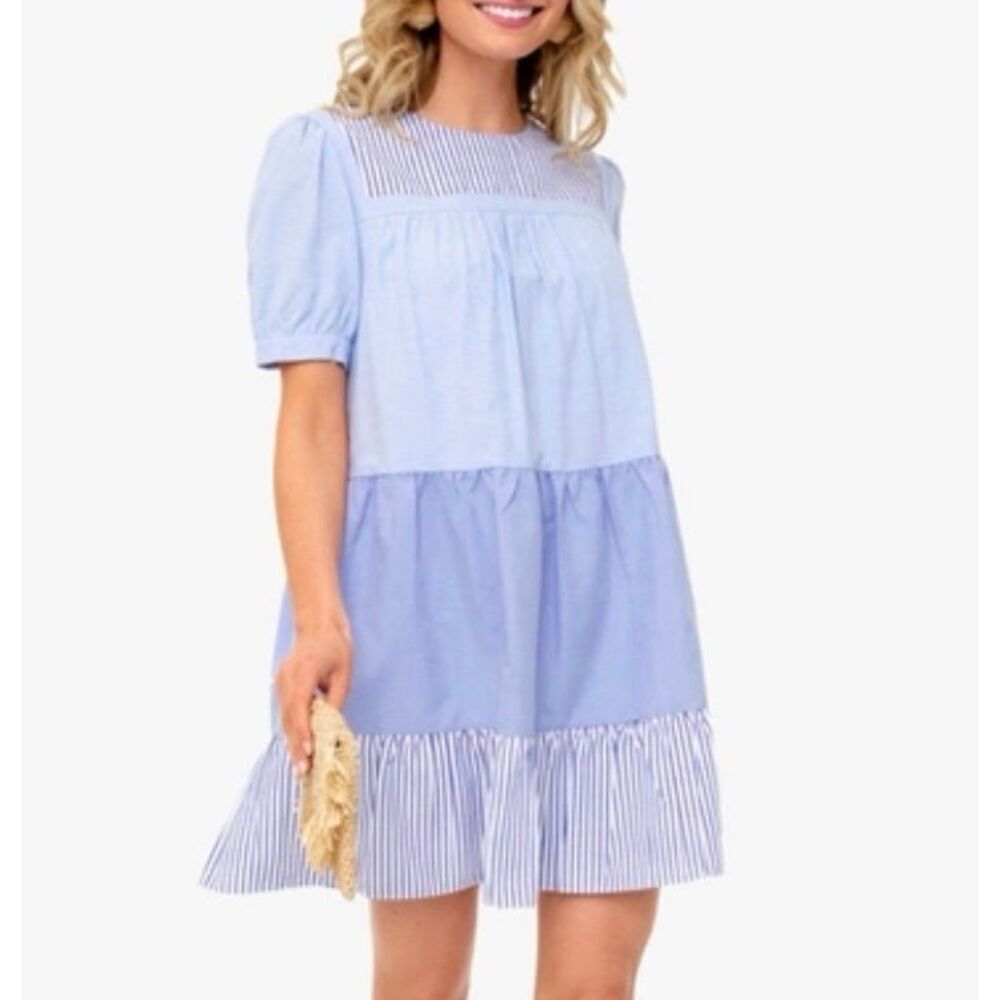 Pomander Place Tuckernuck Mini Dress Quinn Short Sleeve NWOT Tier Swing Serenity
